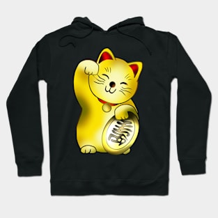 Gold maneki lucky cat with coin Edit Hoodie